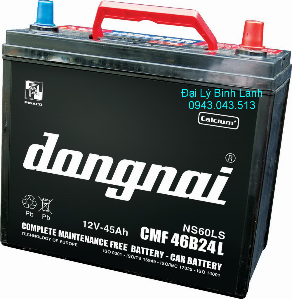 Ắc quy Khô (Kín Khí) cọc nhỏ- ngược - trái CMF 46B24L Đồng Nai (12v45Ah)