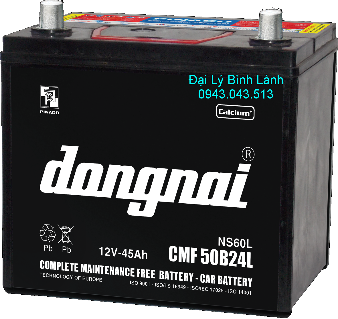 Ắc quy Khô (Kín Khí) cọc nhỏ- ngược - trái CMF 50B24L Đồng Nai (12v45Ah)